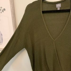 GREEN WRAP STYLE V NECK SWEATER SZ MED